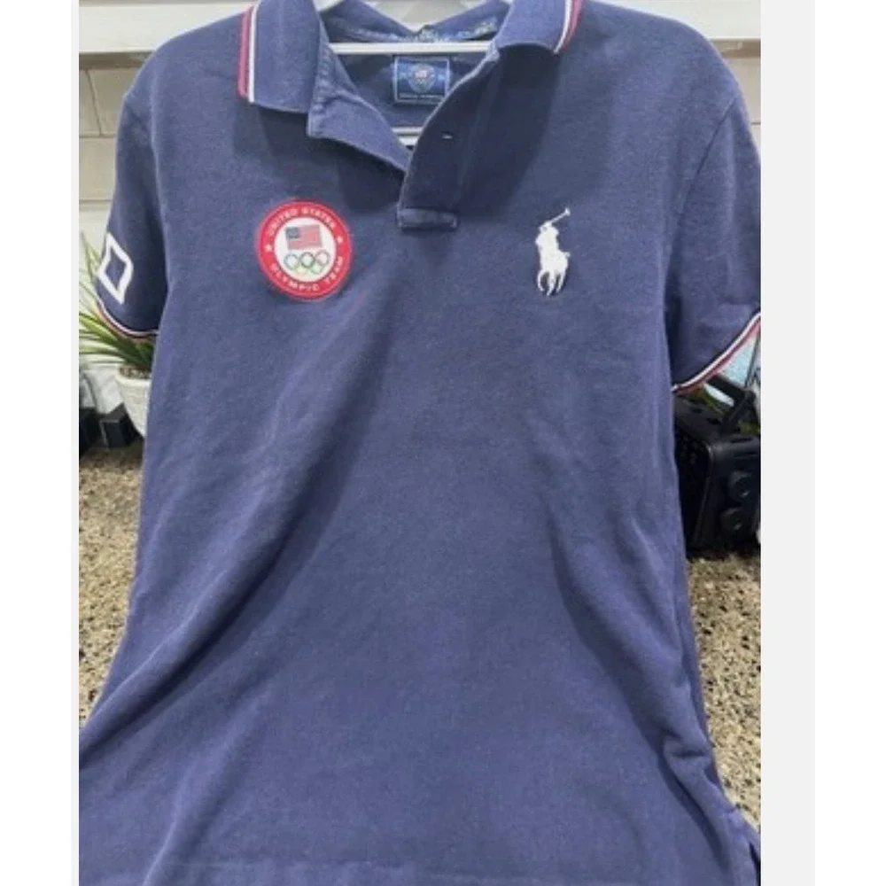 Polo Ralph Lauren Mens 2016 USA Olympic Team Polo Shirt Navy Blue Medium M